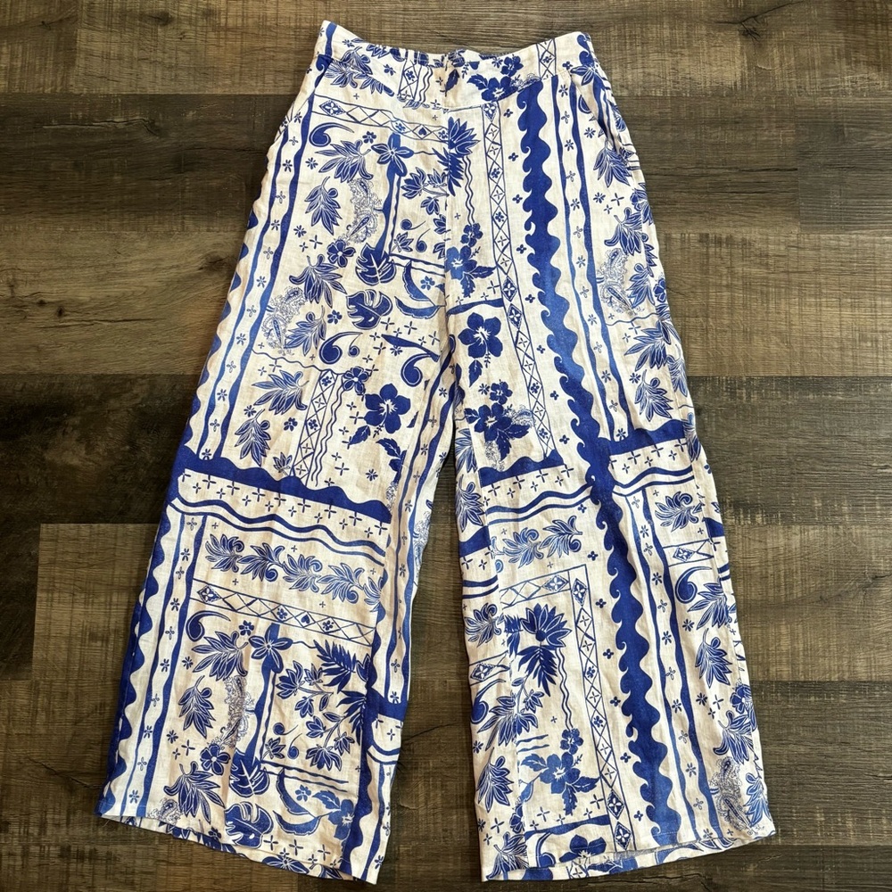 Joie-Women’s 100% Linen | Wide Leg | High Waist | Tropical Print Pants, EUC